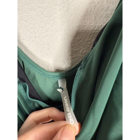 Lands End Green Cross Over One Piece Swimsuit Womens Sz 18 Wrap Flattering - Picture 8 of 13